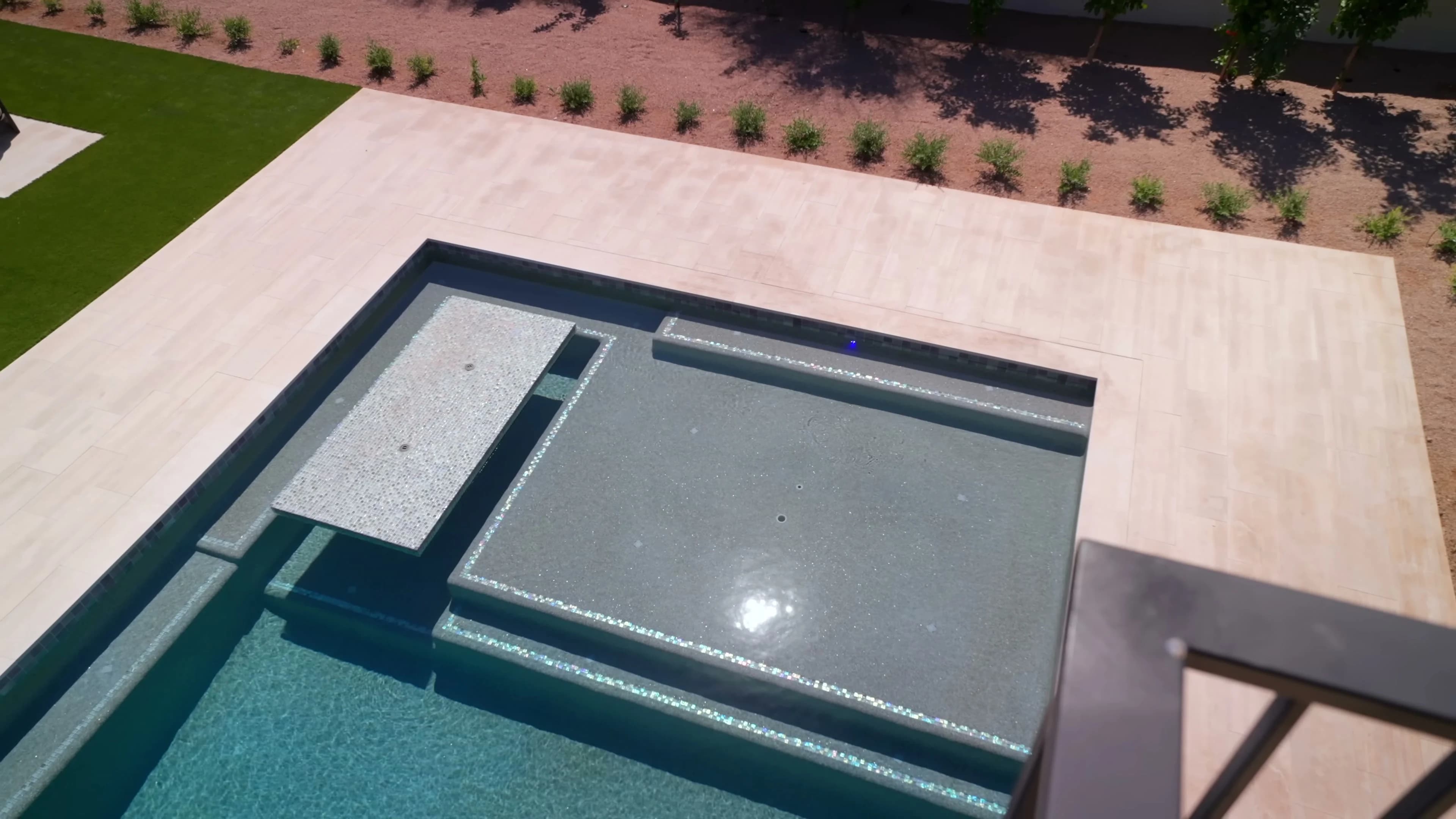 Outdoor seating and activity spaces facing the LED wall
