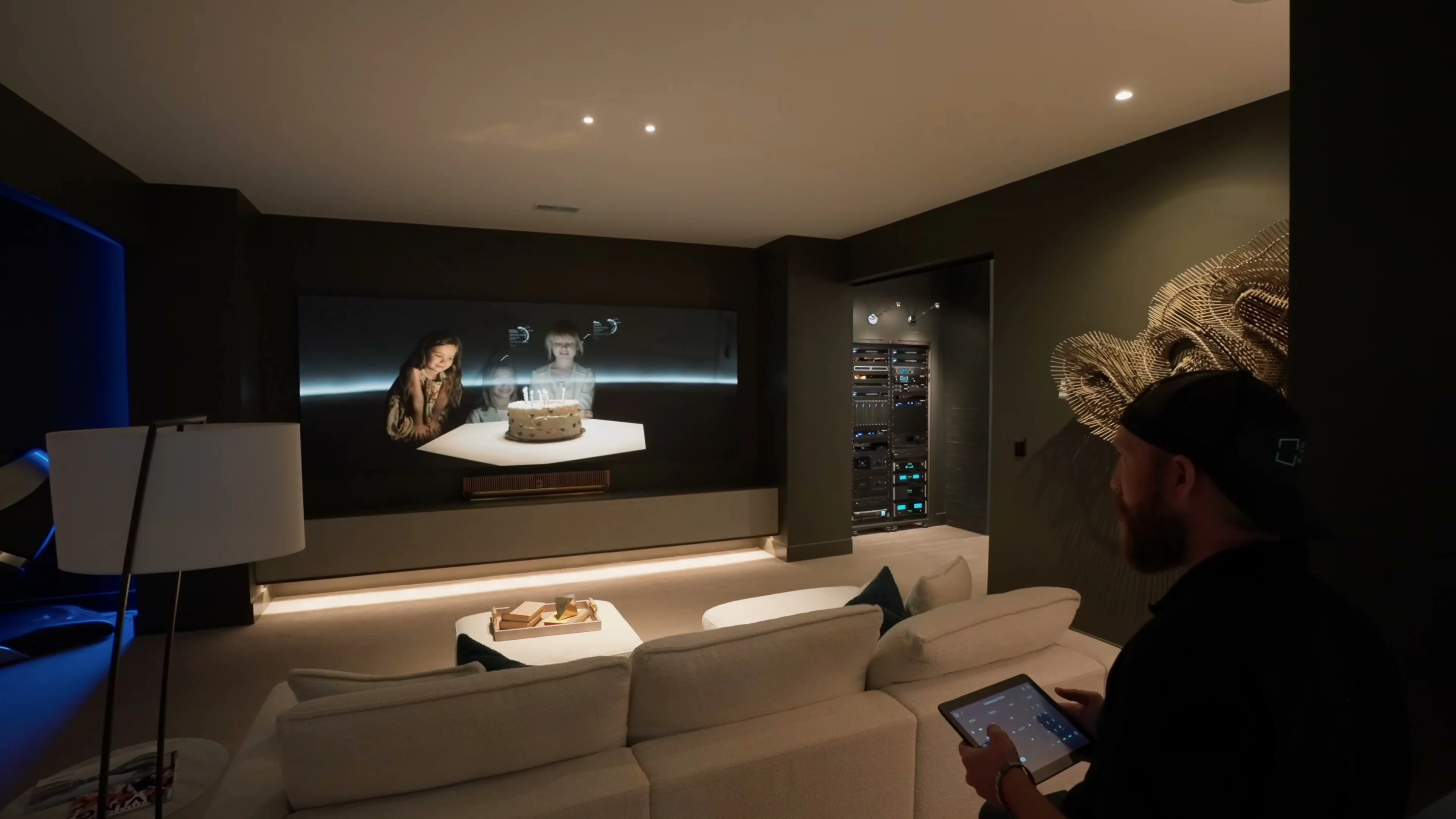 Golf simulator entertainment space in Premier Group’s lower level