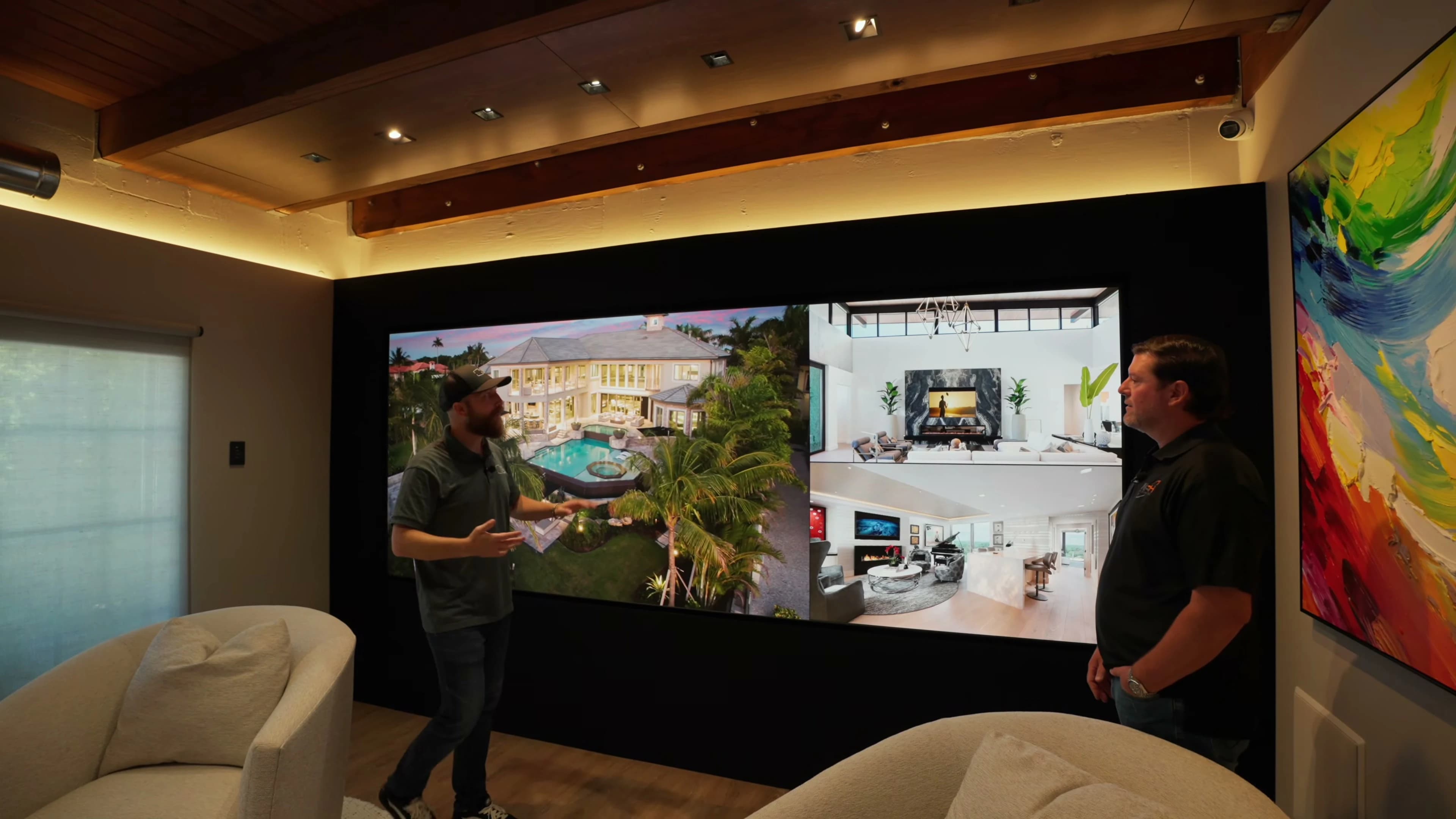Wicked Smart Homes Sarasota: 151″ MicroLED Beside a Golf Simulator