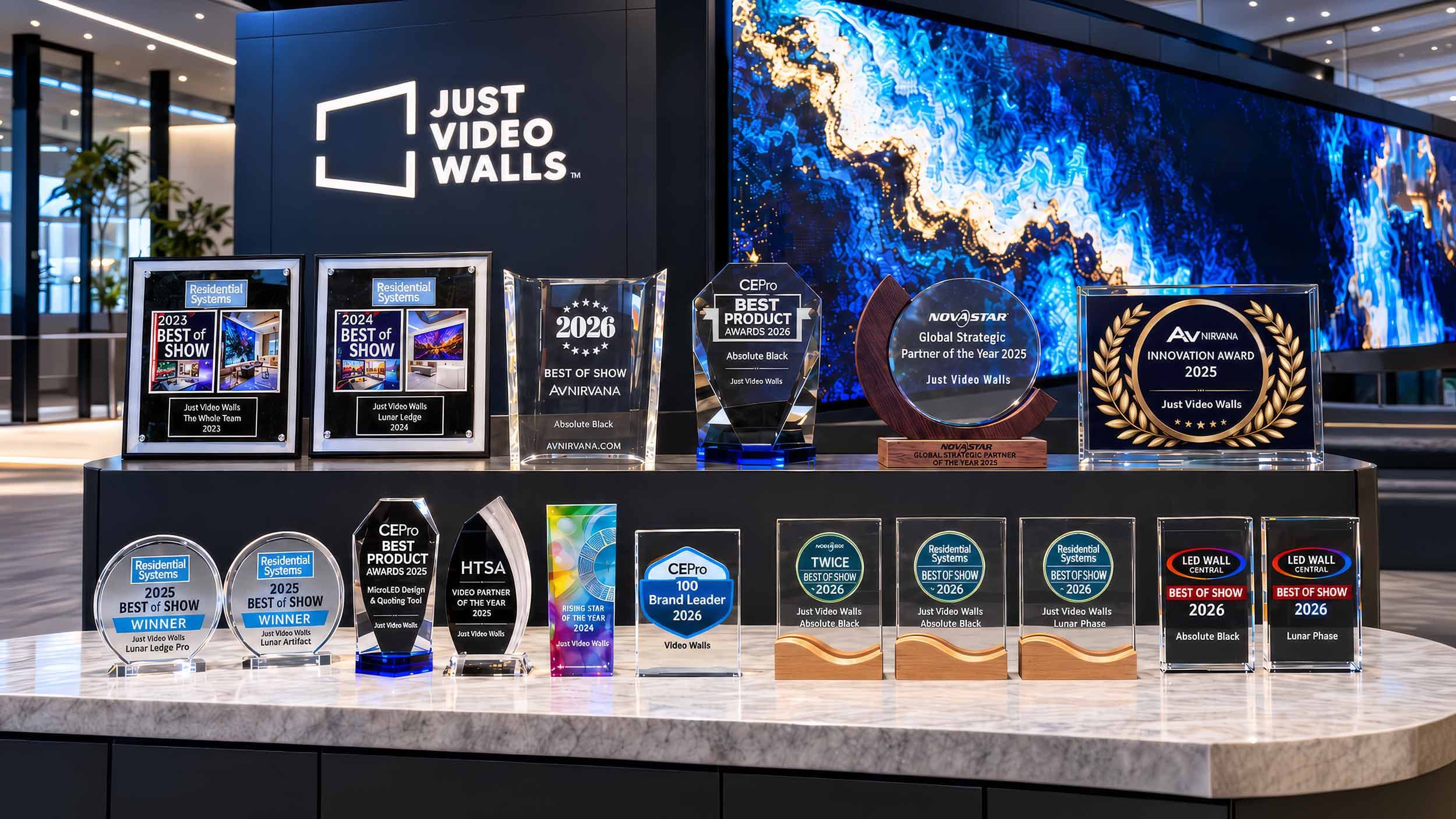 Just Video Walls industry awards on display