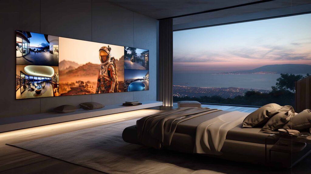 a very large 32x9 ratio microled in a bedroom